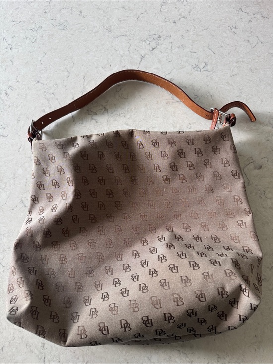 Dooney & Bourke Handbags - Dooney & Bourke Brown Monogram Shoulder Bag with Tan Strap